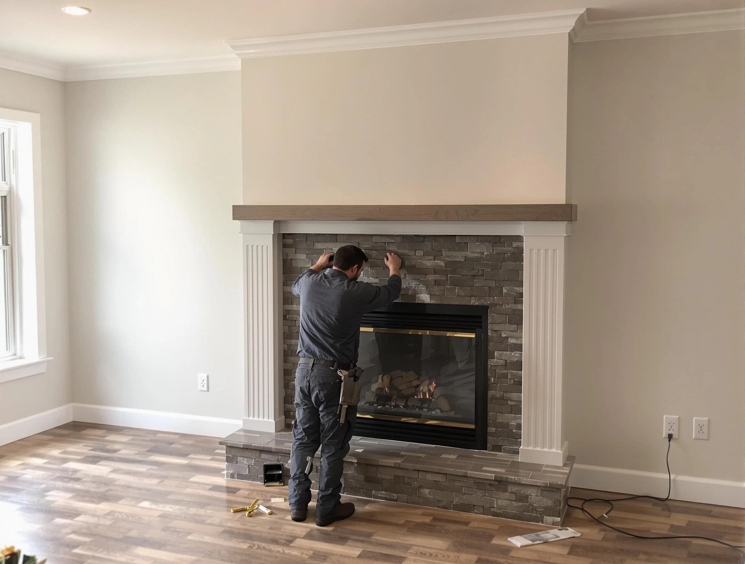 San Tan Valley Chimney Sweep finishing a custom fireplace install in San Tan Valley, AZ