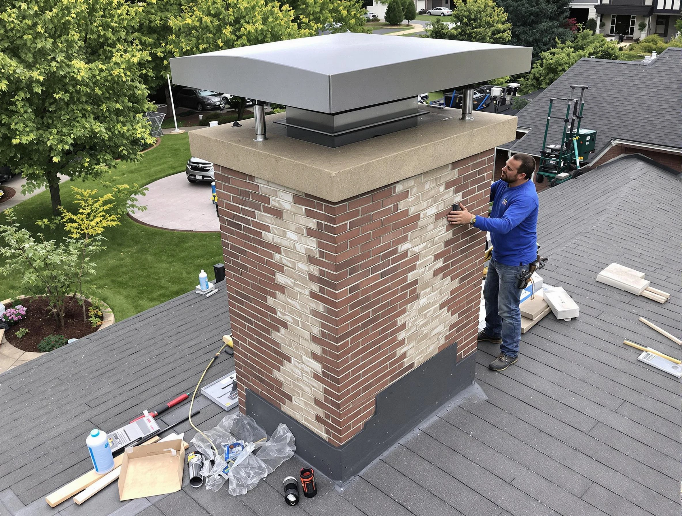 San Tan Valley Chimney Sweep team working on a custom chimney remodel in San Tan Valley, AZ